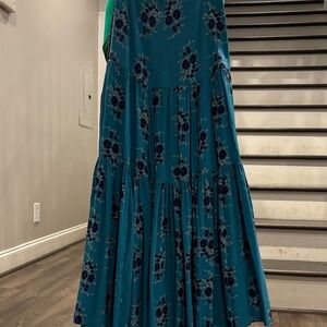Veronica Beard Teal Floral Tiered Maxi Dress